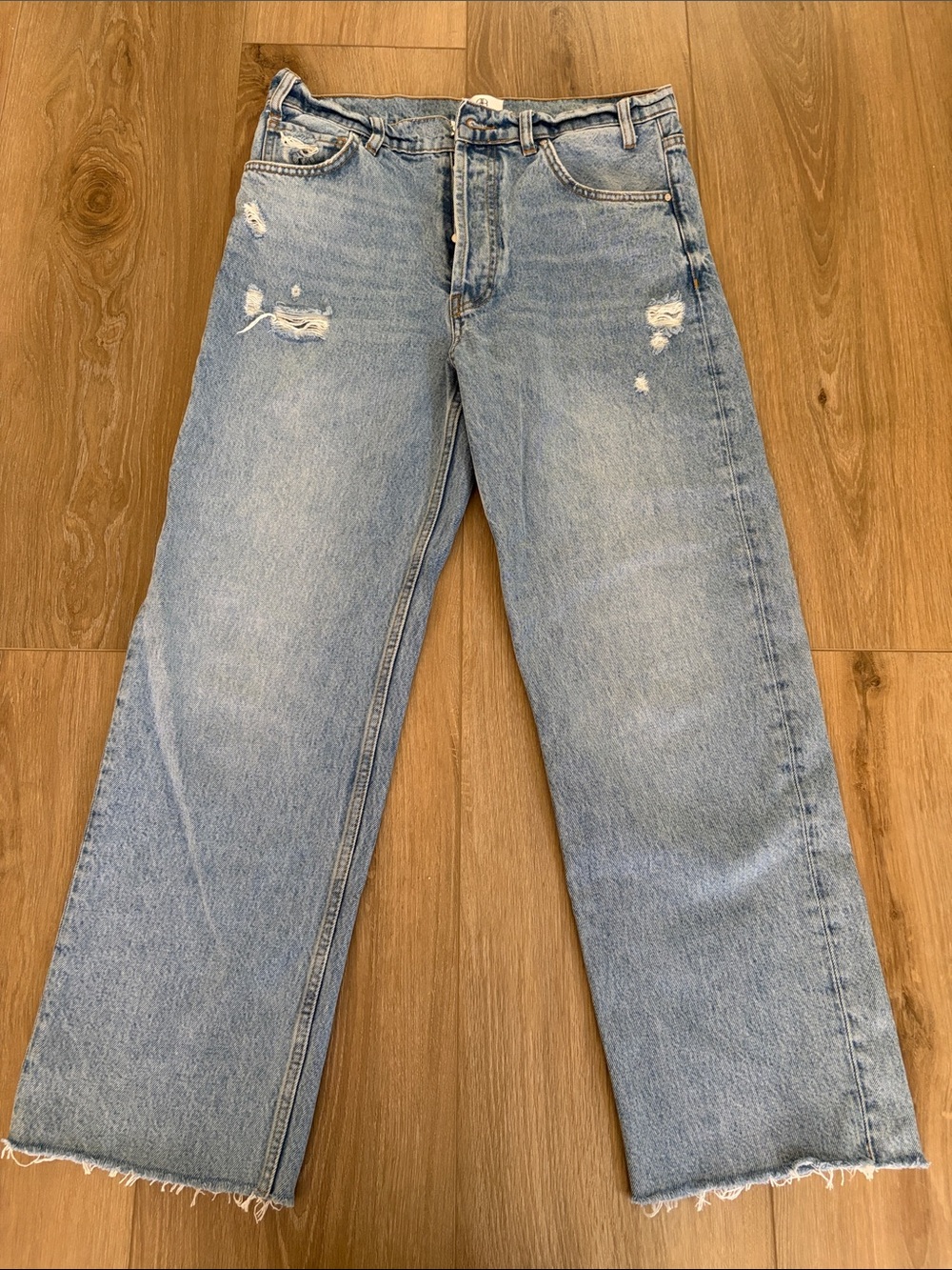Anine Bing Light Blue Straight Jeans with Distressing